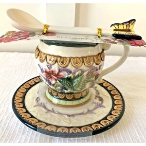 Corner Ruby Botanical Collection 3 Piece Tea Cup Saucer Spoon Hummingbird Flower